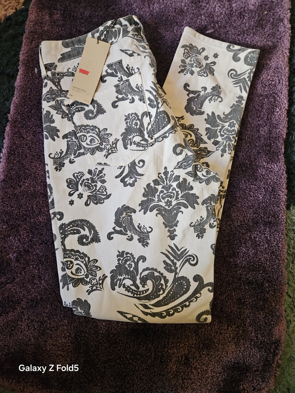 Slim Jeans - White with Black Baroque Pattern 30 X 32